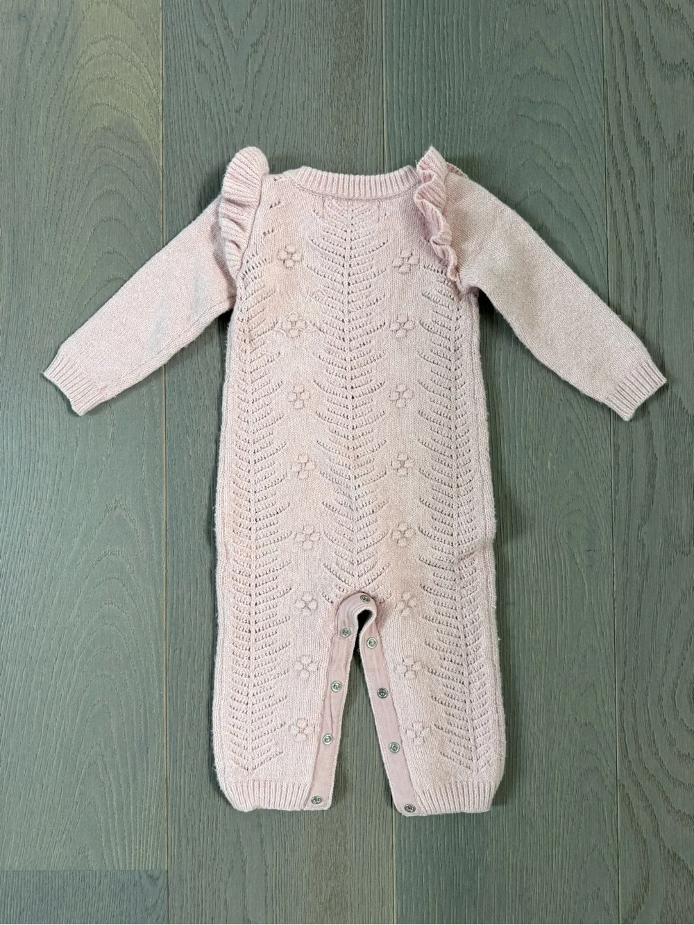 Old Navy Light Pink Knit Ruffle Footed One-Piece